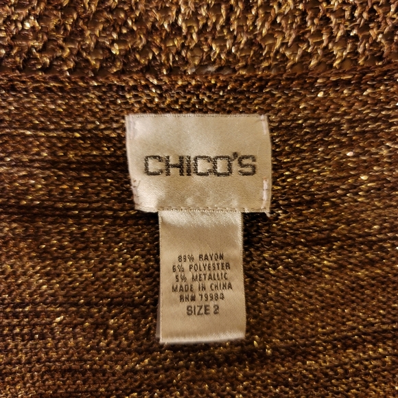 CHICOS HOLIDAY STYLE Sz 2 (Medium) Twin Set Cardigan Tank Brown/Gold Metallic 🌟 - Picture 4 of 4